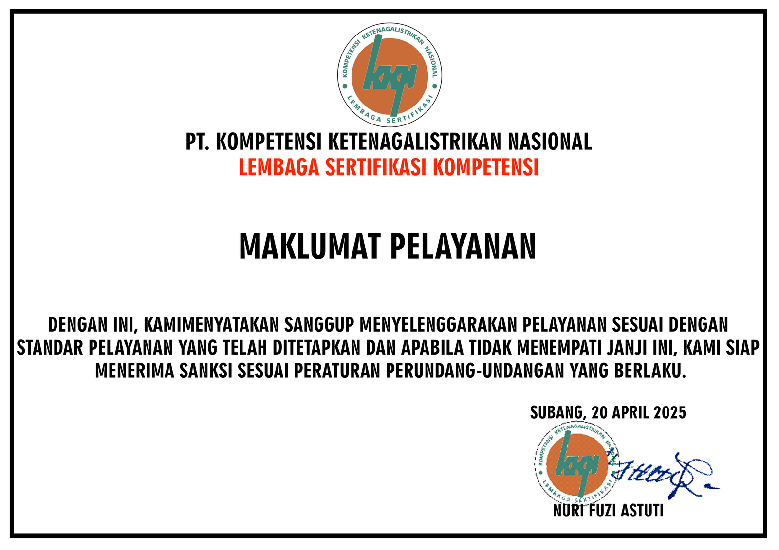 Maklumat Pelayanan